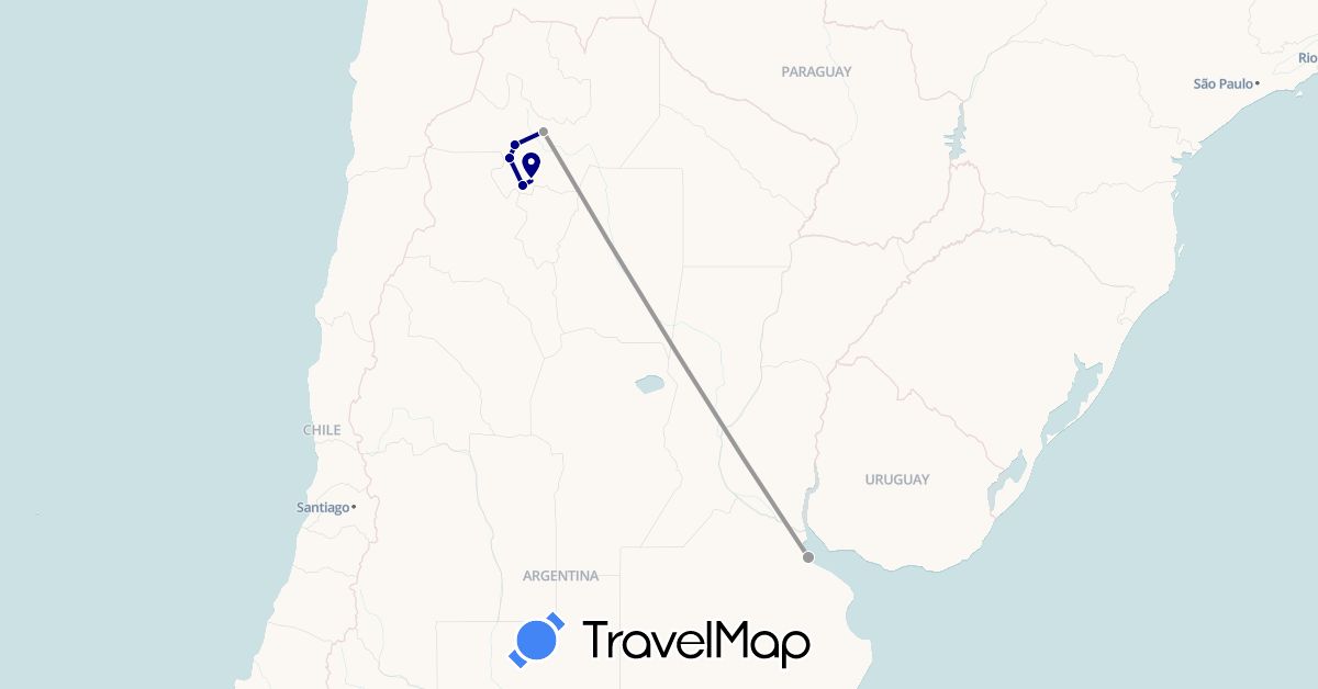 TravelMap itinerary: driving, plane in Argentina (South America)